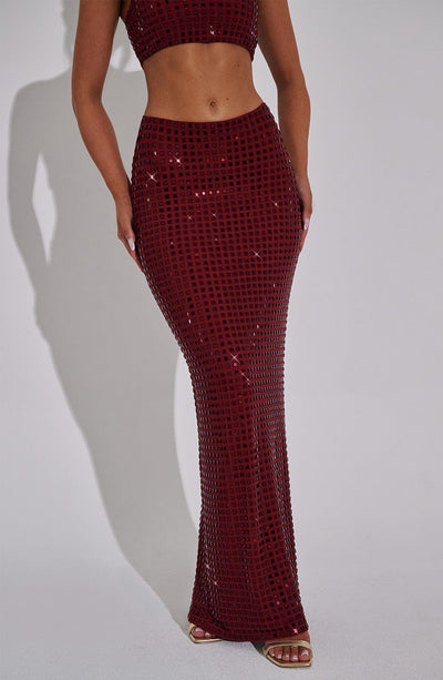 Wine-Colored Dimity Maxi Skirt