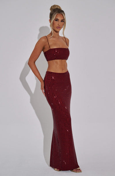 Wine-Colored Dimity Maxi Skirt