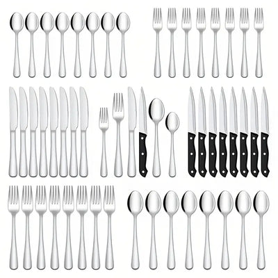 Silvaris | 48-teilige spülmaschinenfeste Besteckkollektion – Moderne Kontrastmuster