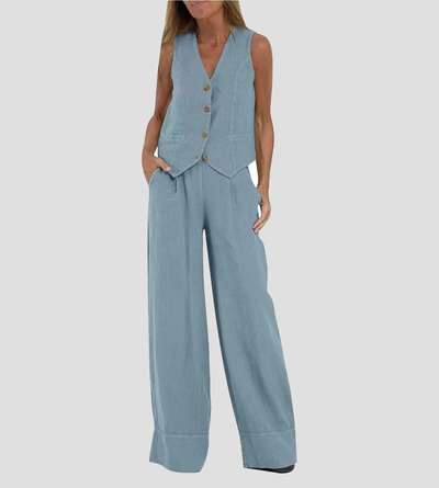 Aira™ - Knopfmantel & Weite-Hosen Set