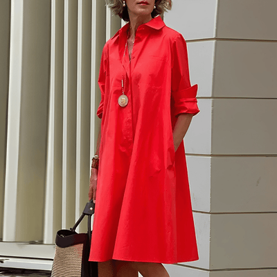 Modernes hemdblusenkleid mit umlegekragen & dreiviertelärmel