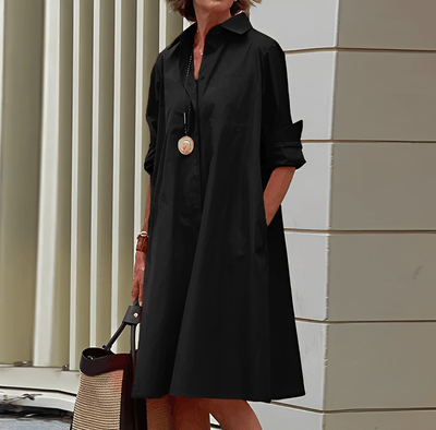 Modernes hemdblusenkleid mit umlegekragen & dreiviertelärmel