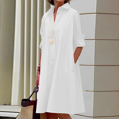 Modernes hemdblusenkleid mit umlegekragen & dreiviertelärmel