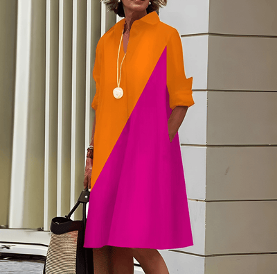Modernes hemdblusenkleid mit umlegekragen & dreiviertelärmel