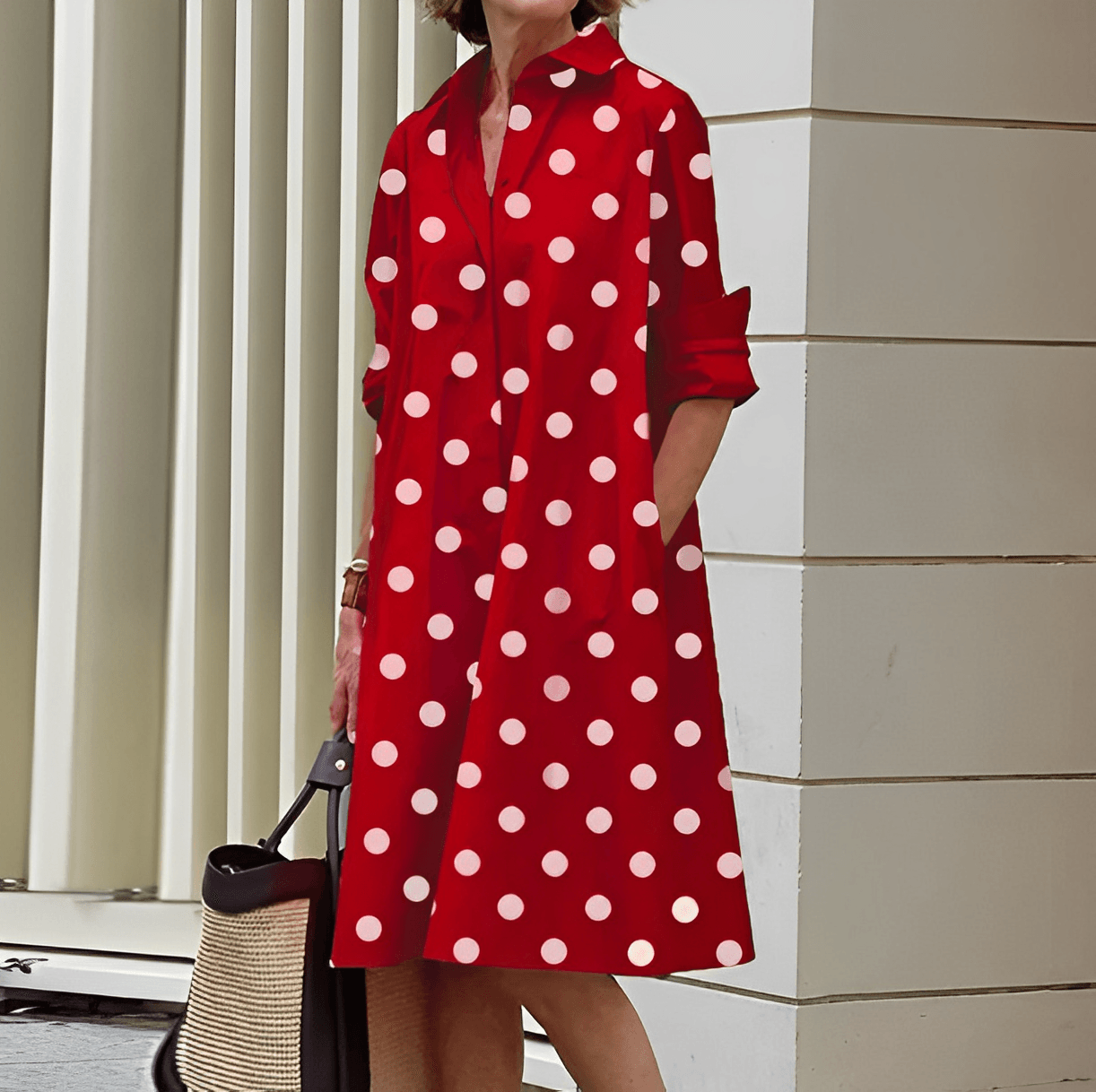 Modernes hemdblusenkleid mit umlegekragen & dreiviertelärmel