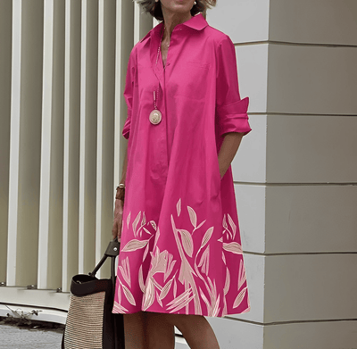 Modernes hemdblusenkleid mit umlegekragen & dreiviertelärmel