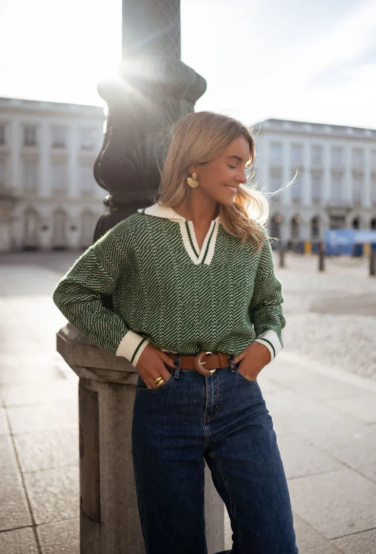 Sienna™ | Grüner V-Ausschnitt Pullover