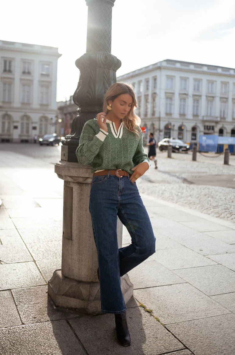 Sienna™ | Grüner V-Ausschnitt Pullover