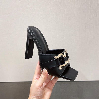 Damen hochhackige Sandalen elegant schwarz doppelt metallische Schnalle - Kalisa