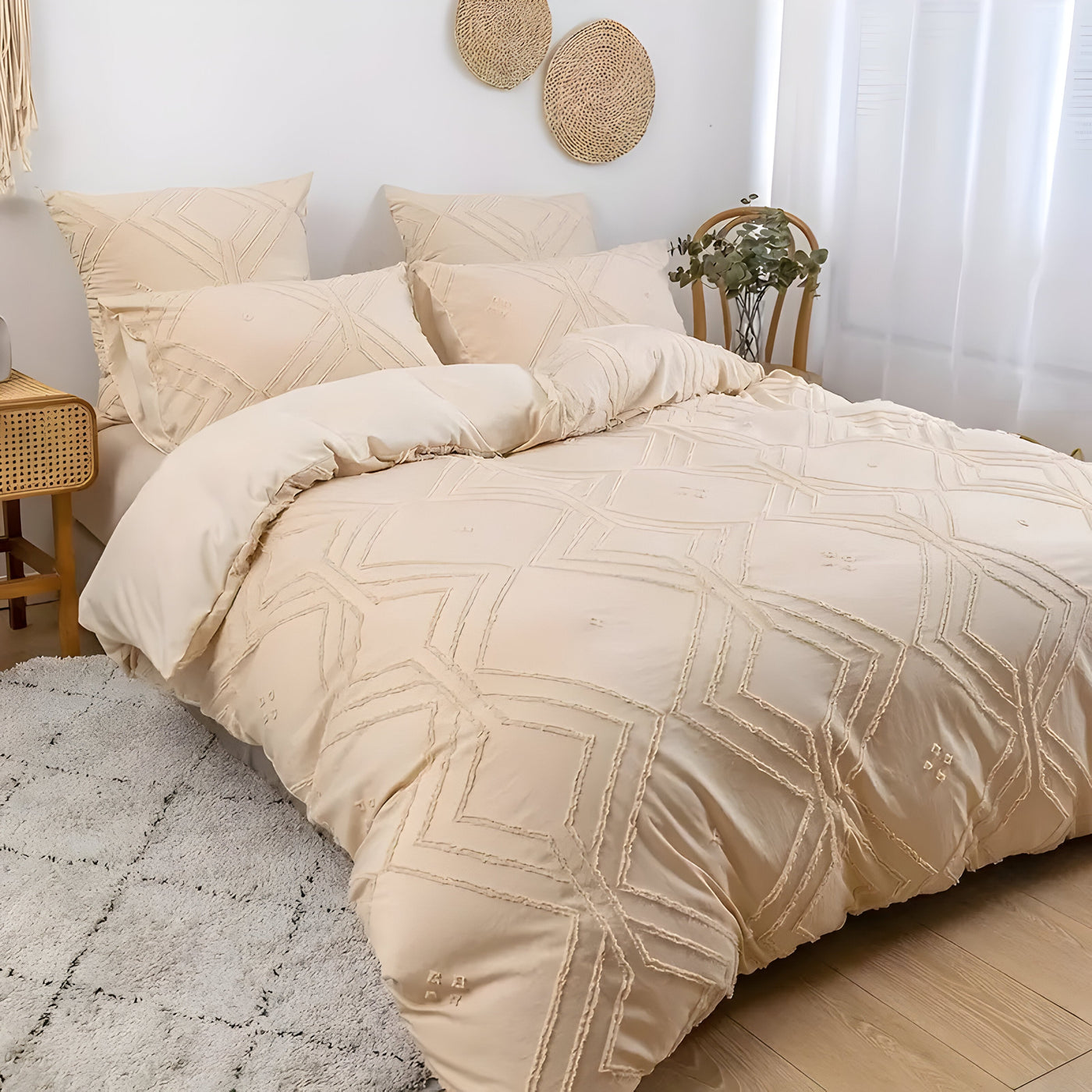ZippWeave Bettwäsche-Set – Geometrisches Boho Tufted Duvet Bezug Set