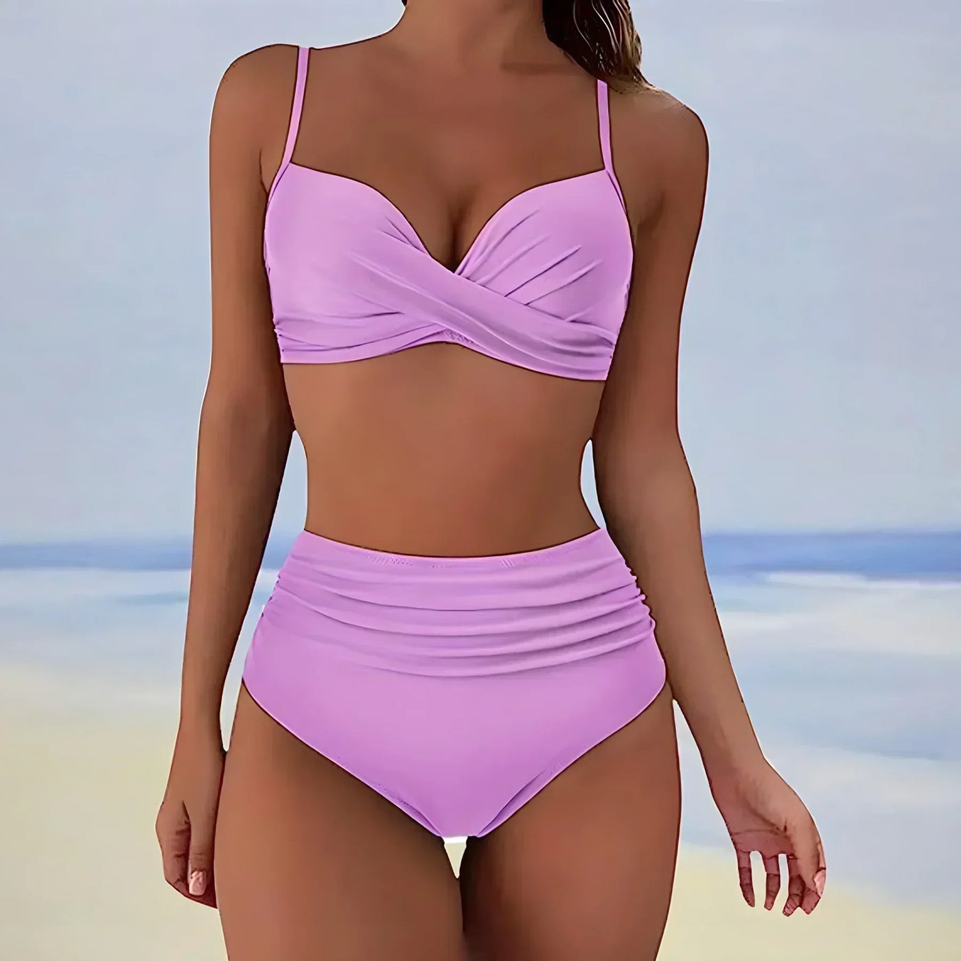 Abigail® | Wickel-Badeanzug-Set für Damen in Unifarben