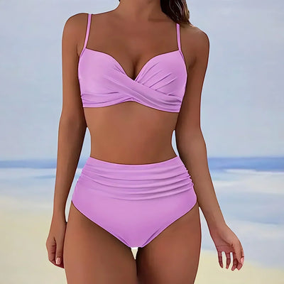 Abigail® | Wickel-Badeanzug-Set für Damen in Unifarben