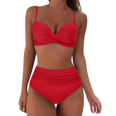 Abigail® | Wickel-Badeanzug-Set für Damen in Unifarben