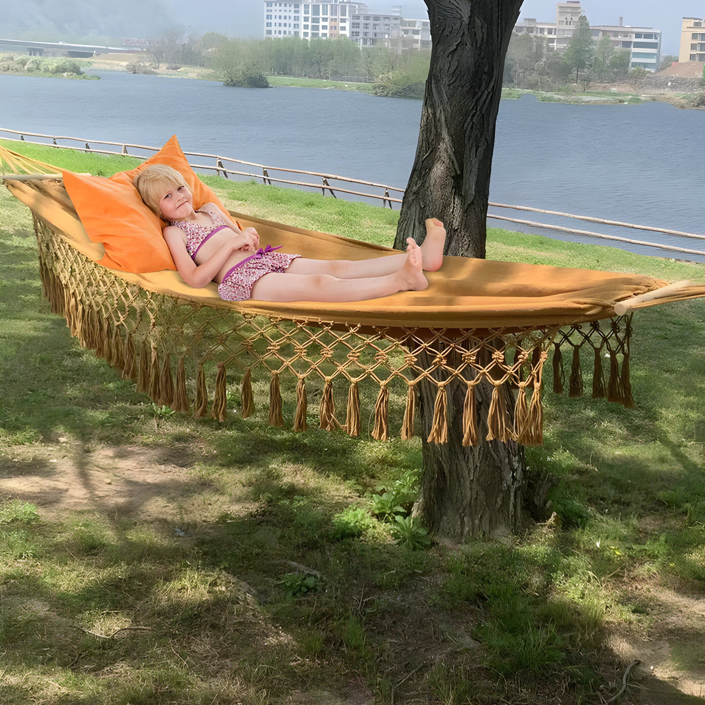 SwiftMesh Hammock - Verdickte Swing-Hängematte mit Holzstäben