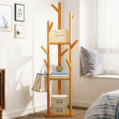 TranquilHome Stand Hanger - Bambus-Eckbaum mit Haken und Ablagen