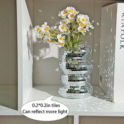 ShimmerTwist Vase - Glitzernde Disco-Kugel Glasfliese