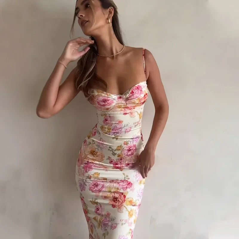 Aizel - Elegantes Blumen-Maxikleid mit Spitzenbesatz