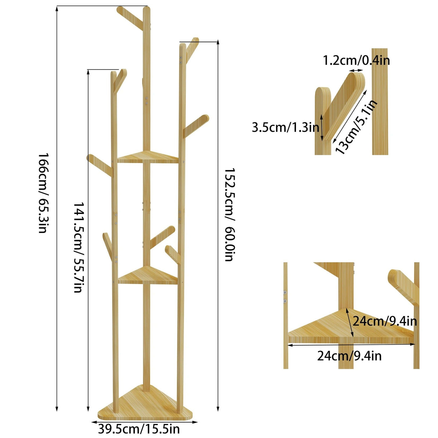 TranquilHome Stand Hanger - Bambus-Eckbaum mit Haken und Ablagen