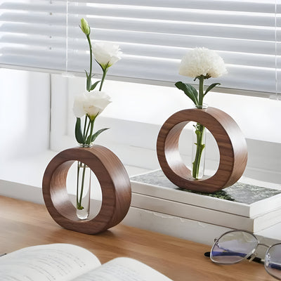 VerdantWood Vase – Holz-Hydroponik-Blumenvase