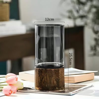 TranquilBloom Vase – Europäische Hydroponik Holz- und Glasvase