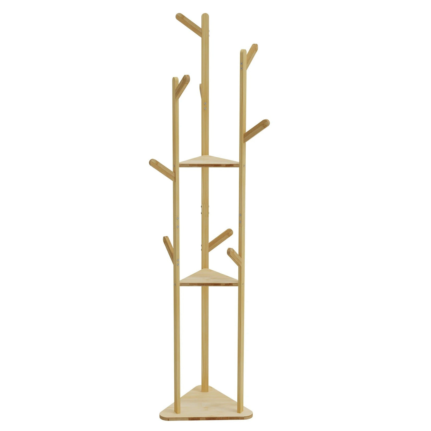 TranquilHome Stand Hanger - Bambus-Eckbaum mit Haken und Ablagen