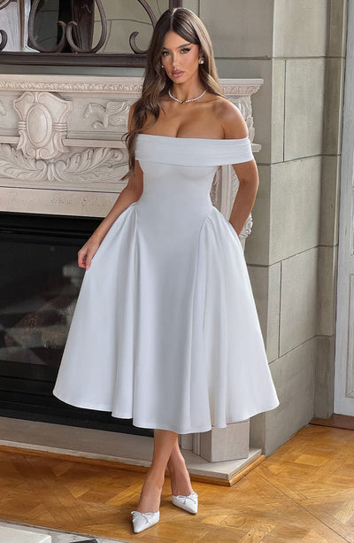Tahlia ™ | Off-Shoulder Plissee-Midikleid