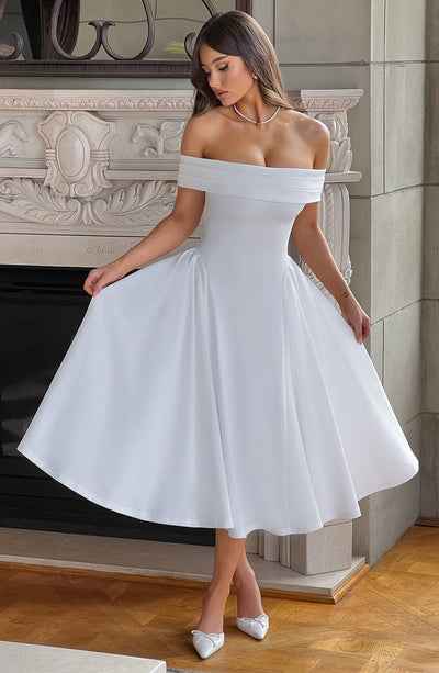 Tahlia ™ | Off-Shoulder Plissee-Midikleid