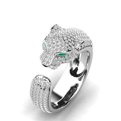 Verstellbarer Jaguar-Ring aus 18 Karat Silber und Roségold mit grünen Zirkonia-Augen