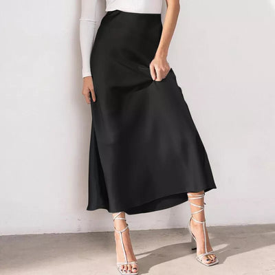 Eleganter und femininer A-Linien-Rock aus Satin mit hoher Taille, ideal für einen raffinierten und anspruchsvollen Look