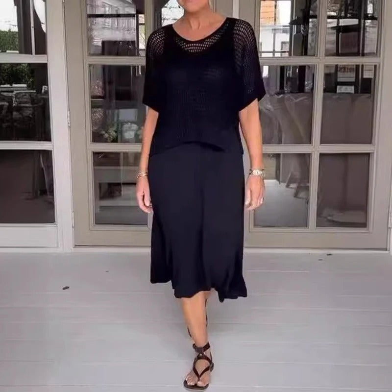 Margarete | Set aus Durchbrochenem Strickoberteil und Midikleid