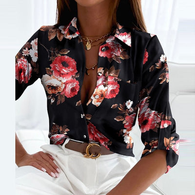 Tricia - Langärmelige Bluse mit klassischem Kragen und einzigartigem Druck
